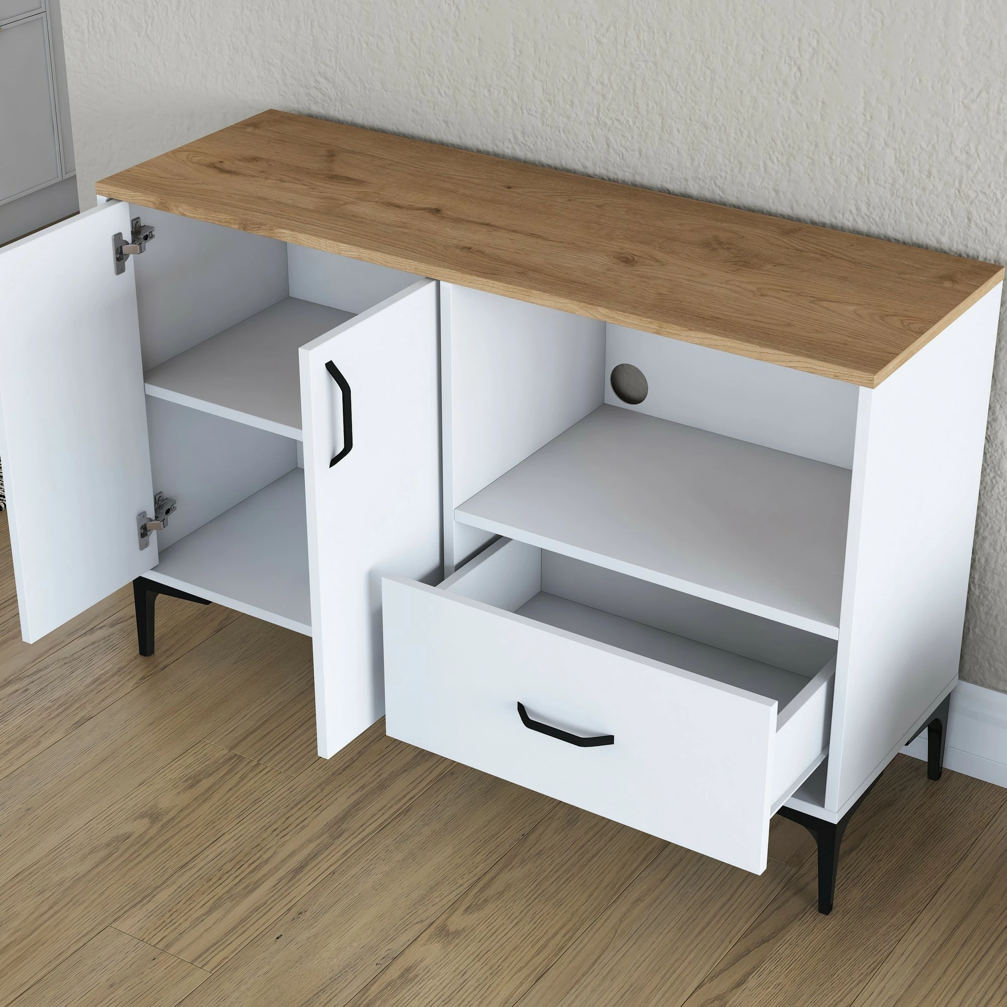 Dollap multifunksional, ngjyrë e bardhë dhe arre, JE161 - 3264