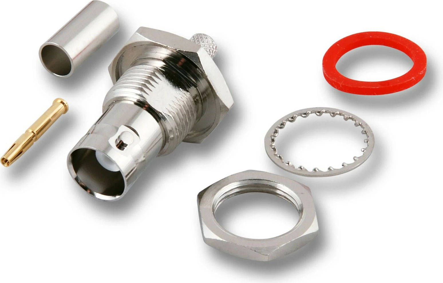 Konektor BNC EFB Elektronik, prizë paneli (female), crimp për RG58, 50 Ohm, çelik