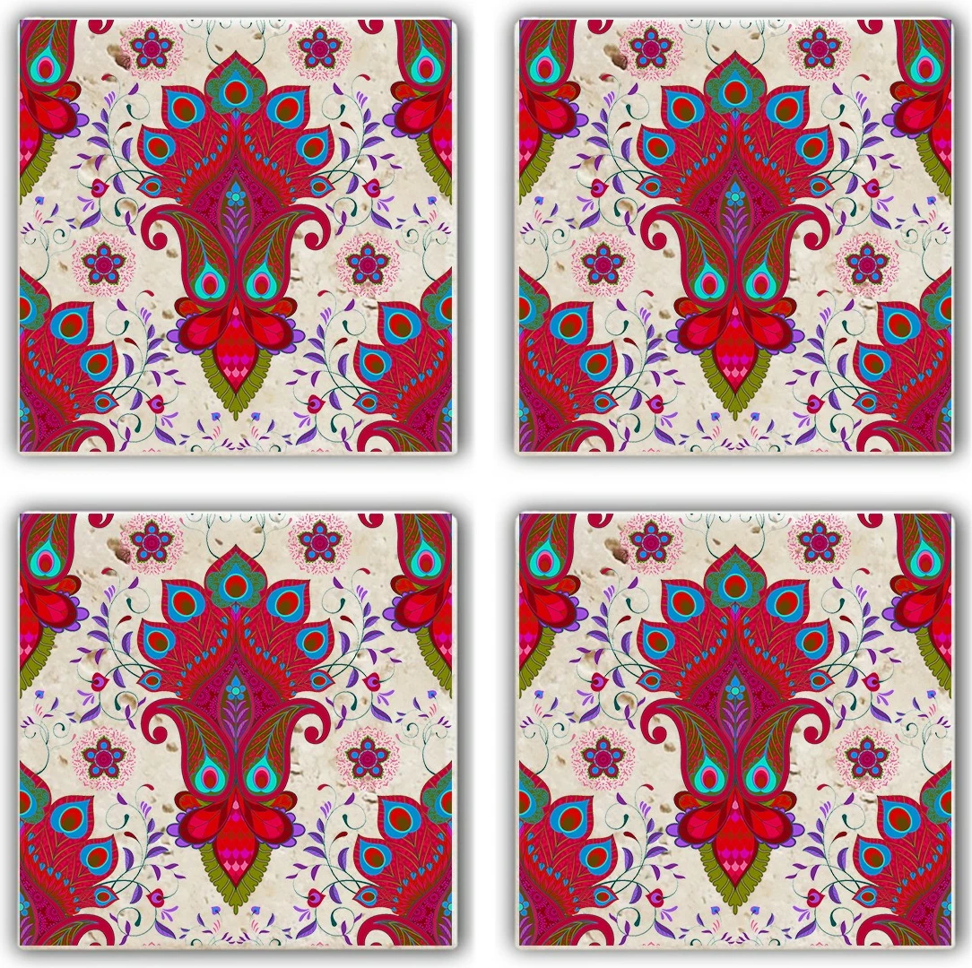 Set 4 copë mbajtëse gotash prej guri natyral, shumëngjyrëshe, Hermia, TBA34158005634