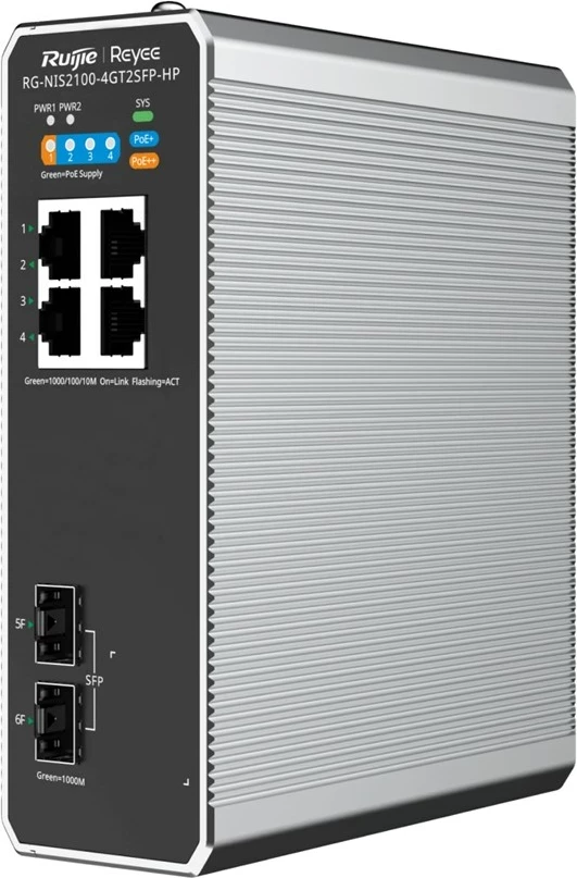 Switch i menaxhuar Ruijie RG-NIS2100-4GT2SFP-HP, 16 porta Gigabit PoE, 2 SFP, Metalik