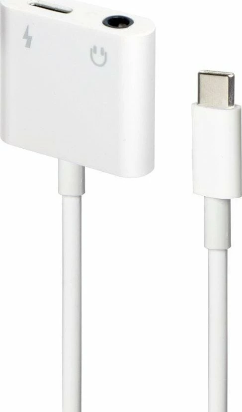 Adapter USB Gembird A-CM-3.5FP-01 USB-C në Jack 3.5mm + USB-C, i bardhë