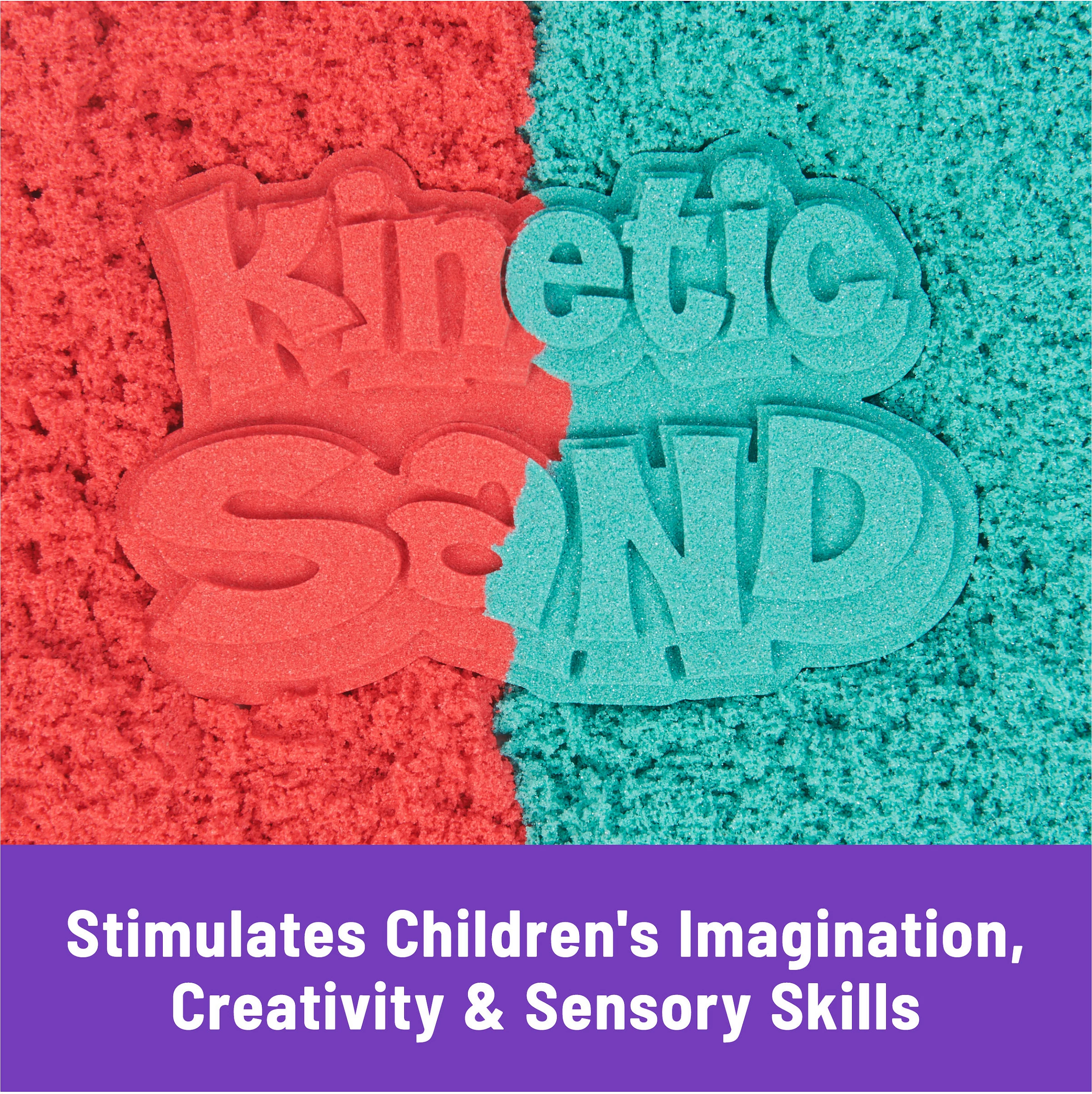 Rërë kinetike SPIN MASTER Kinetic Sand Mold n’ Flow, 1.5lb, me 3 vegla, e kuqe/teal