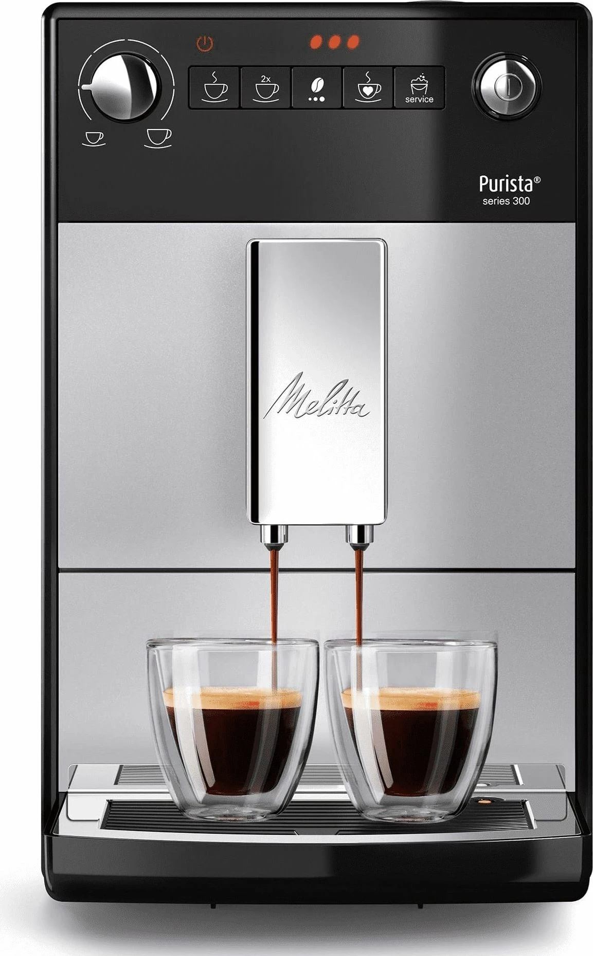 Makinë espresso automatike Melitta Purista F23/0-101, 15 bar, 1450 W, rezervuar 1.2 L, me mulli, pa frother qumështi, zi/argjend