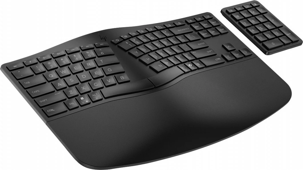 Tastierë wireless HP 960 Ergonomic 7E755AA#ABB, Bluetooth, QWERTY, me numpad të ndarë, e zezë