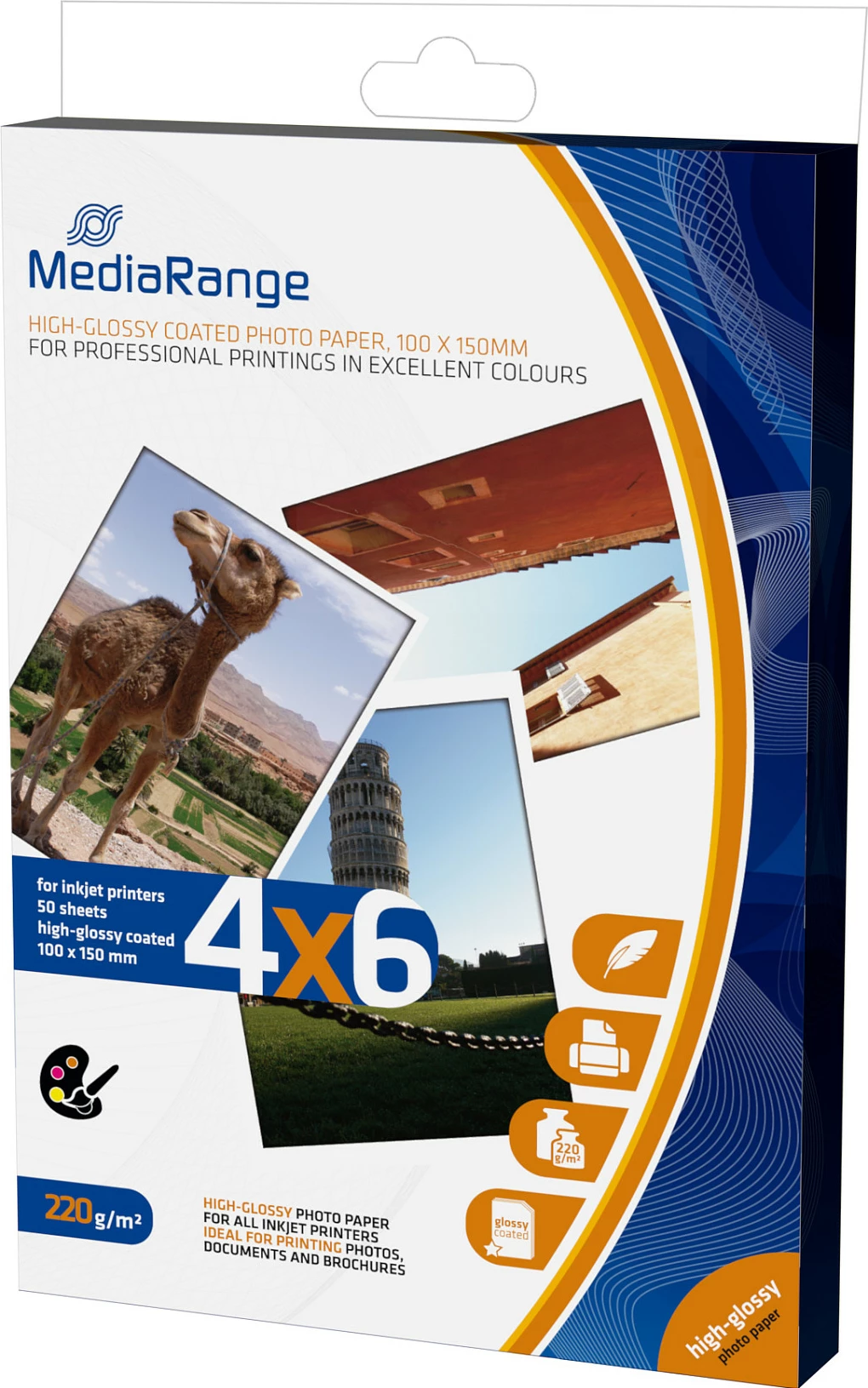 Fotopapir MediaRange MRINK104, 10x15 cm (4x6), 220 g/m², high-gloss, 50 fletë, i bardhë