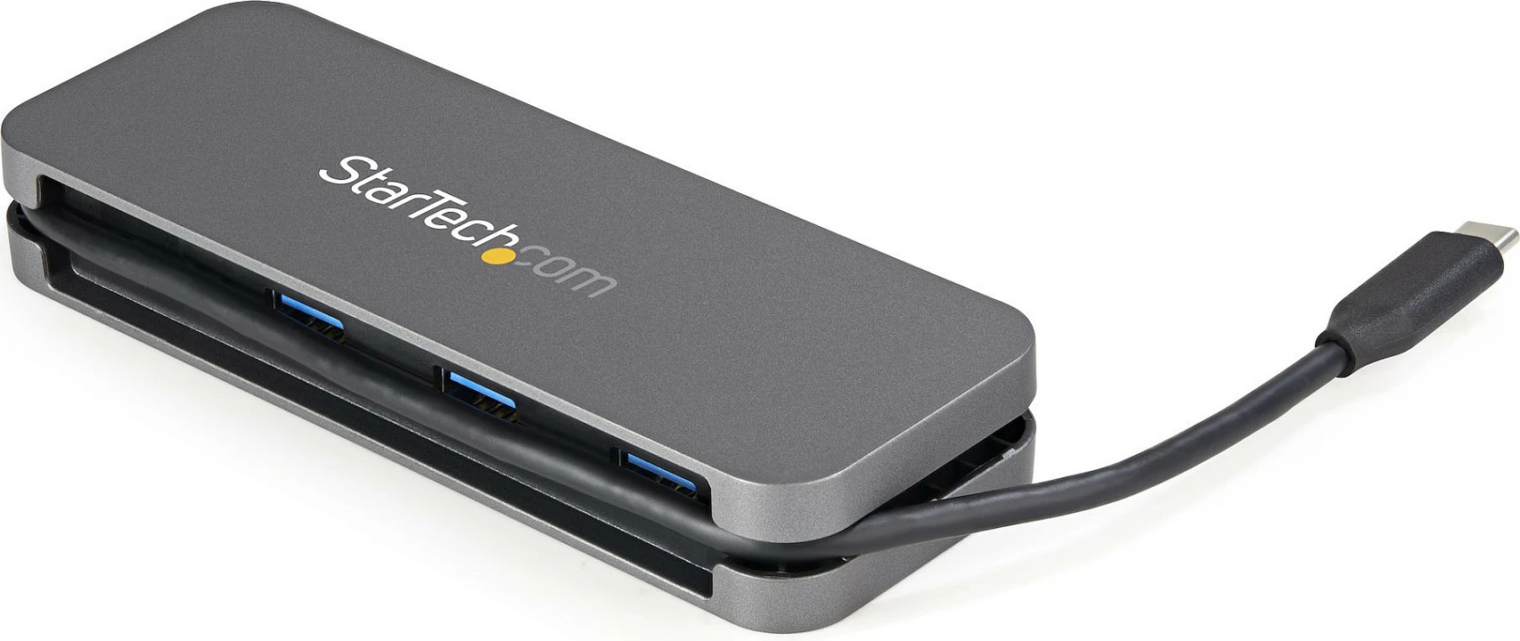 Hub USB-C StarTech HB30CM3A1CB, 4 porta (3x USB-A + 1x USB-C), 5Gbps, kabllo 28cm, zi/gri