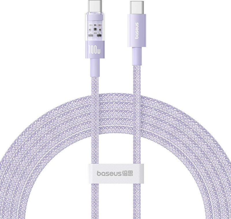 Kabllo Baseus Gem USB C në USB C, 2 m, 100 W, Vjollcë
