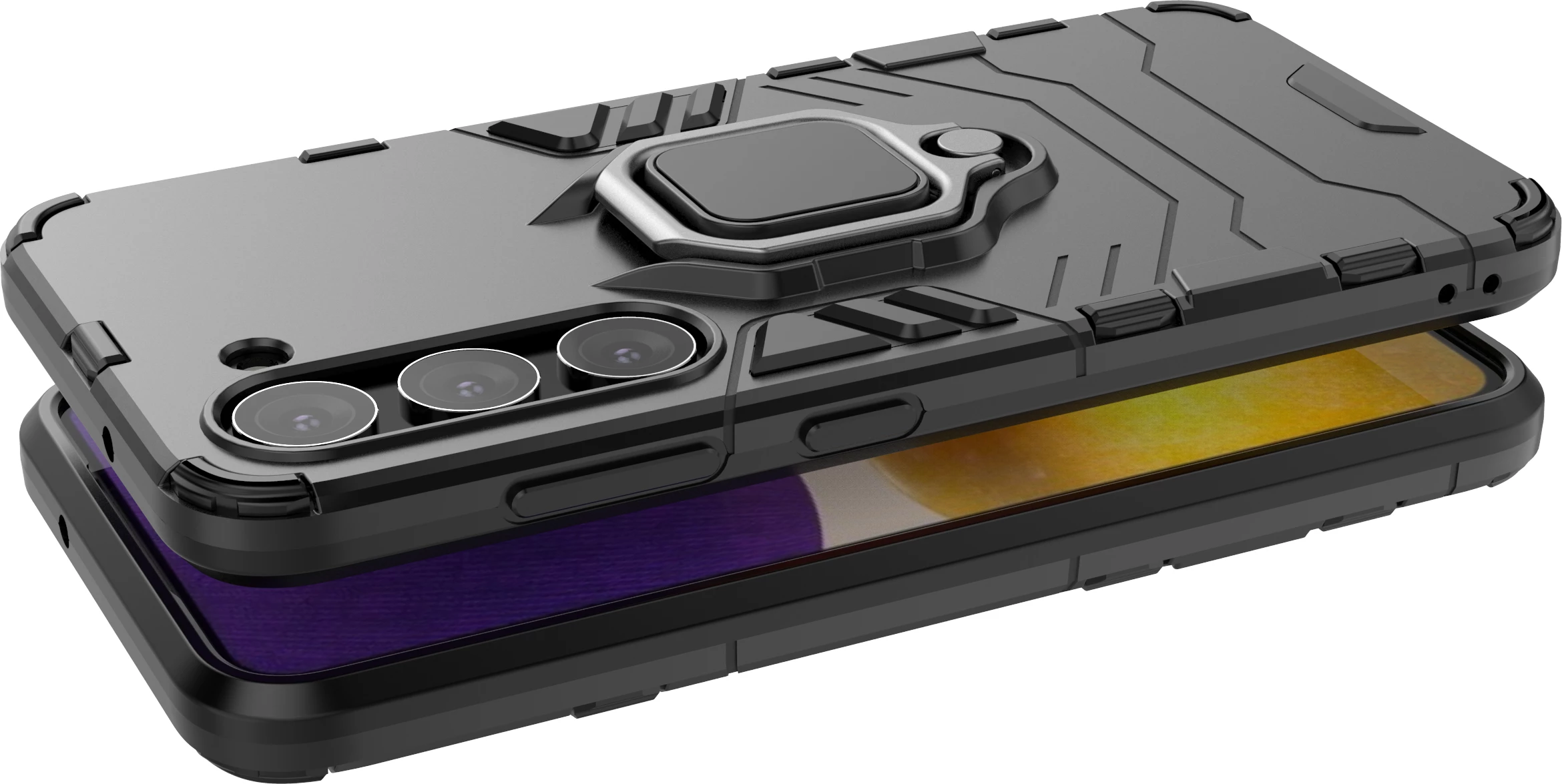 Mbështjellës Hurtel Ring Armor për Samsung Galaxy S23, me unazë metalike, i zi