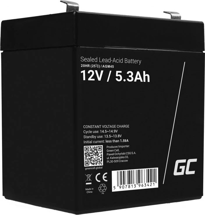 Bateri për UPS Green Cell AGM45, 12V, 5.3 Ah