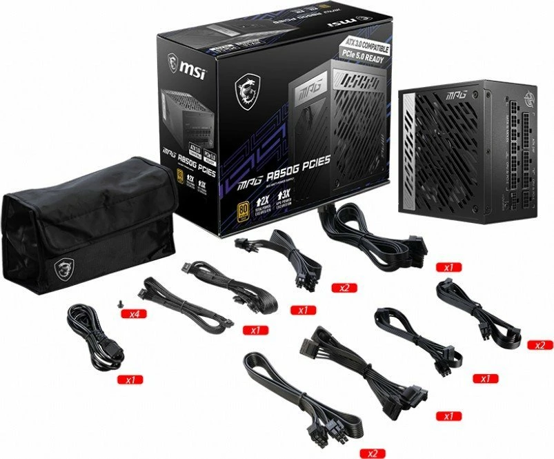Furnizues rryme MSI MPG A850G PCIE5 850W, 80 Plus Gold, fully modular, ATX 3.1, i zi