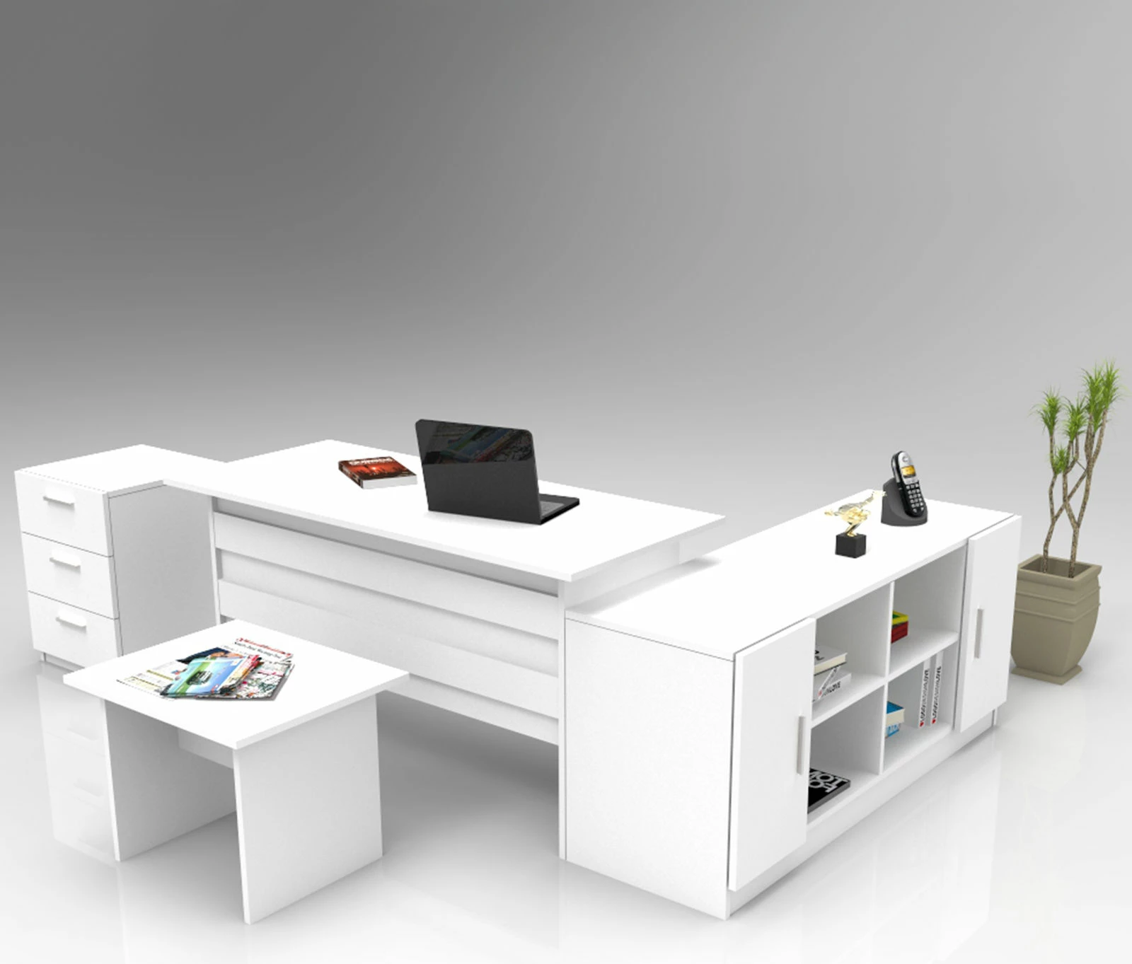 Set mobiljesh për zyre, ngjyrë e bardhë, Skye Decor, Vo13-W