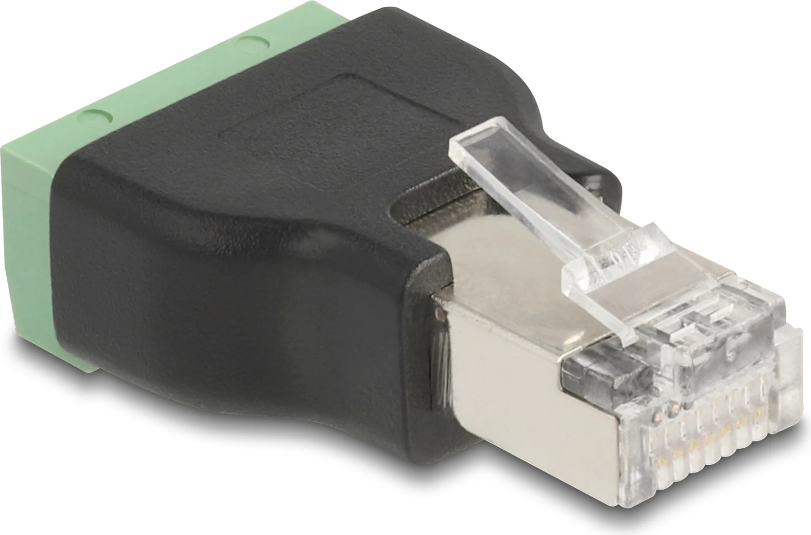Adapter RJ45 DeLOCK në terminal bllok 4-pin, i zi/jeshil