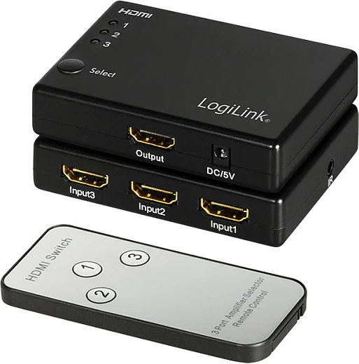 Switch HDMI LogiLink 3x1, 1080p/60Hz, me telekomandë, i zi