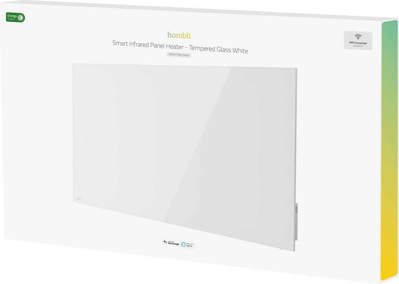 Panel ngrohës Hombli smart 600W, xham, bardhë