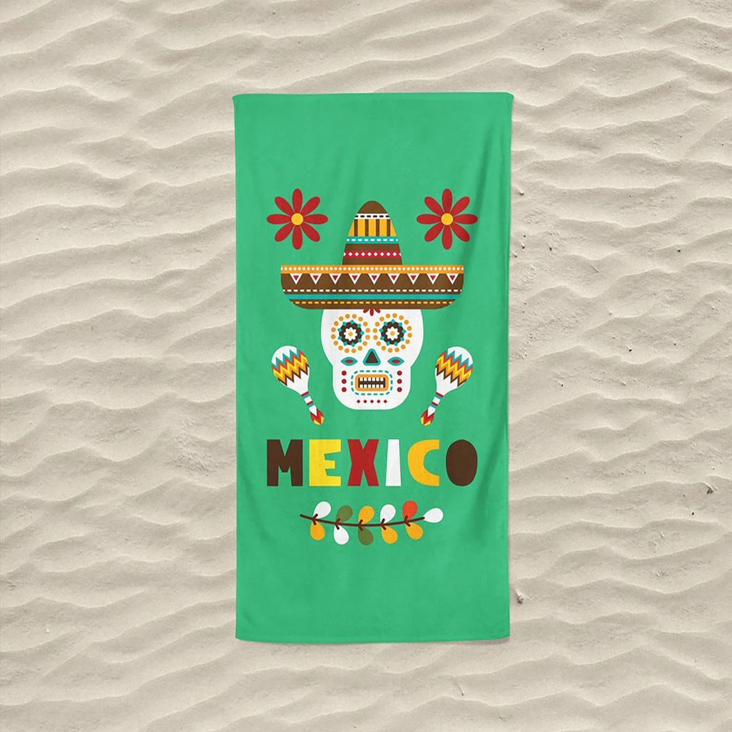 Peshqir plazhi Mijölnir, Viva Mexico, ngjyrë e gjelbër, 75x150cm