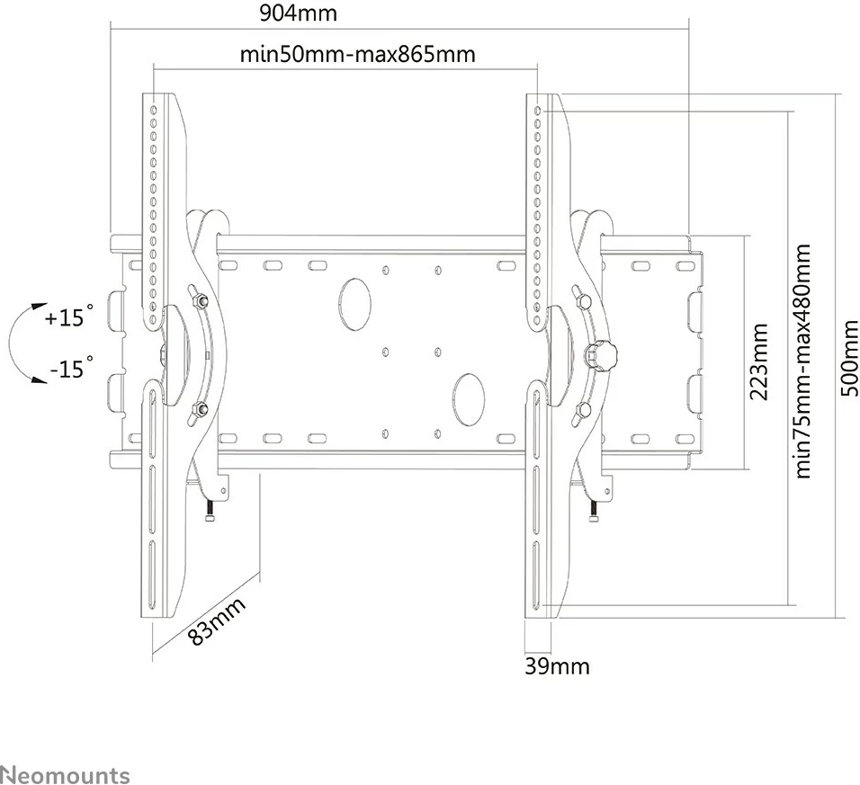 Mbajtës muri për TV Newstar PLASMA-W200, 37-85", çelik, i zi, me tilt