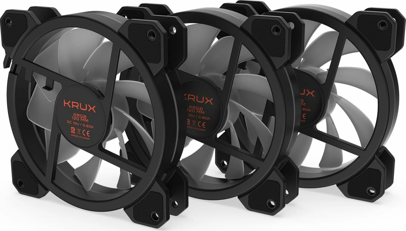 Set ventilatorësh PC Krux Lunar 120 ARGB KRX0068, 120mm, 3 copë, zi/bardhë