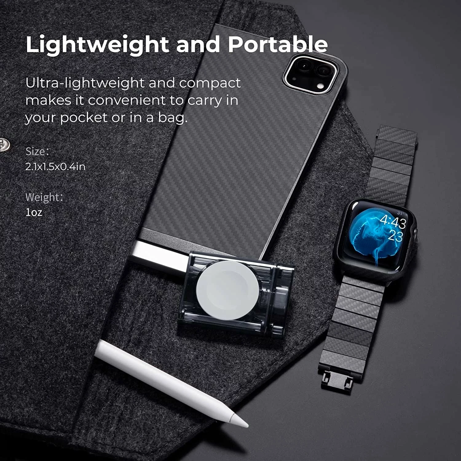 Karikues magnetik USB-C për Apple Watch What To Carry PITAKA Power Dongle, MFi, 5V/1.5A, gri transparent