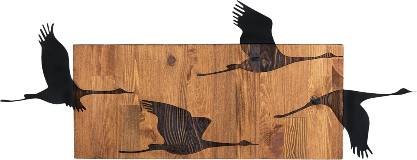 Dekor muri me zogj, metal i zi, dru natyral, 90.5x3x34.5cm