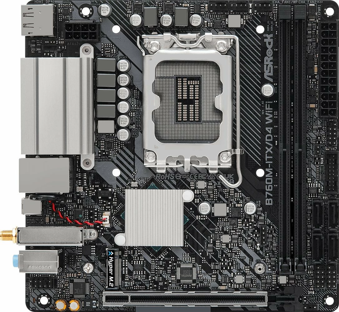 Pllakë amë ASRock B760M-ITX/D4 WiFi Mini-ITX DDR4, 64GB, Wi‑Fi 6E, Bluetooth, 2x antena