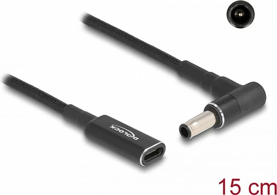 Kabllo adapter DeLOCK USB-C (femër) në Samsung 5.5x3.0mm (mashkull) 90°, 15 cm, 19.5V 3A, e zezë