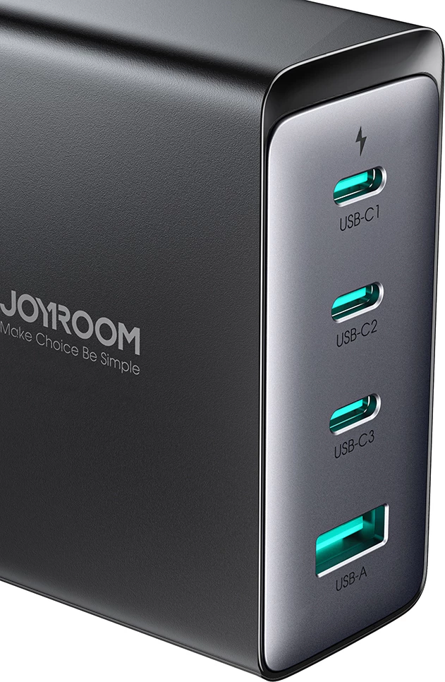 Karikues mur Joyroom JR-TCG05UK GaN, 140W, 3x USB-C, 1x USB-A, me kabllo USB-C/USB-C 240W 1.2m, i zi