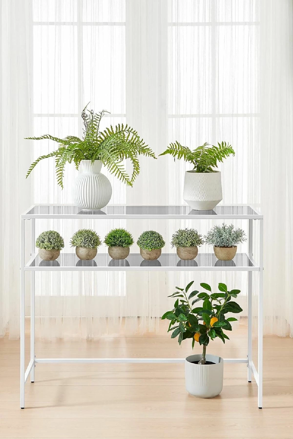 Komodë Skye Decor, e bardhë, xham i temperuar, 90x80x30cm