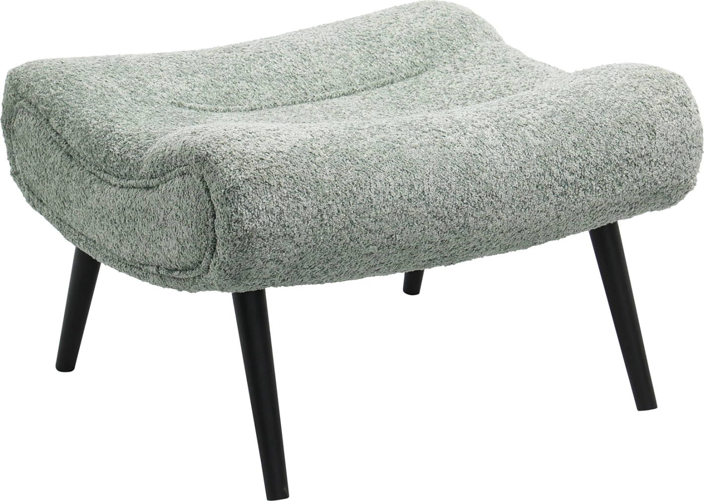 Karrige për këmbë KEMBA, pëlhurë boucle jeshile pishtako, këmbë druri të zeza, 68x58x40H cm