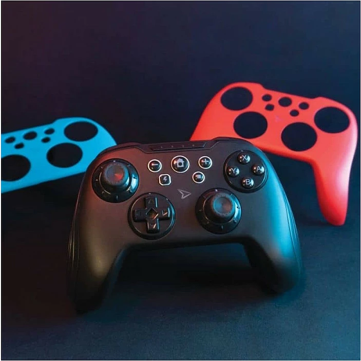Gamepad wireless Steelplay Lexip X, për Nintendo Switch/PC/Android, i personalizueshëm, me 2 mbështjellës, zi/kaltër/kuq
