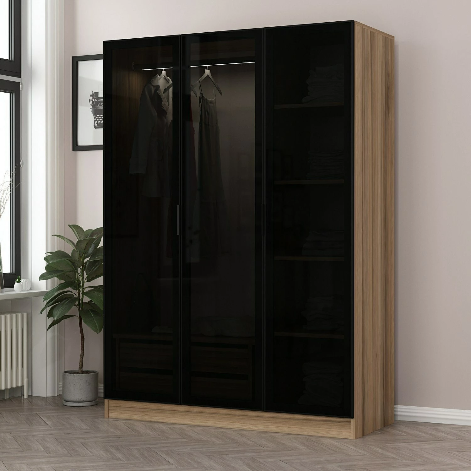 Dollap Hanah Home, Kale, ngjyrë gri e errët, 135x52x210cm