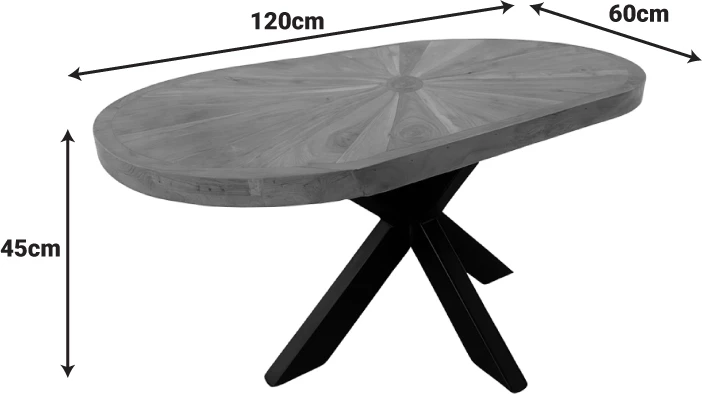 Tavolinë kafeje Fardy, dru akacie i fortë, ngjyrë natyrale, këmbë metalike të zeza, 120x60x45cm
