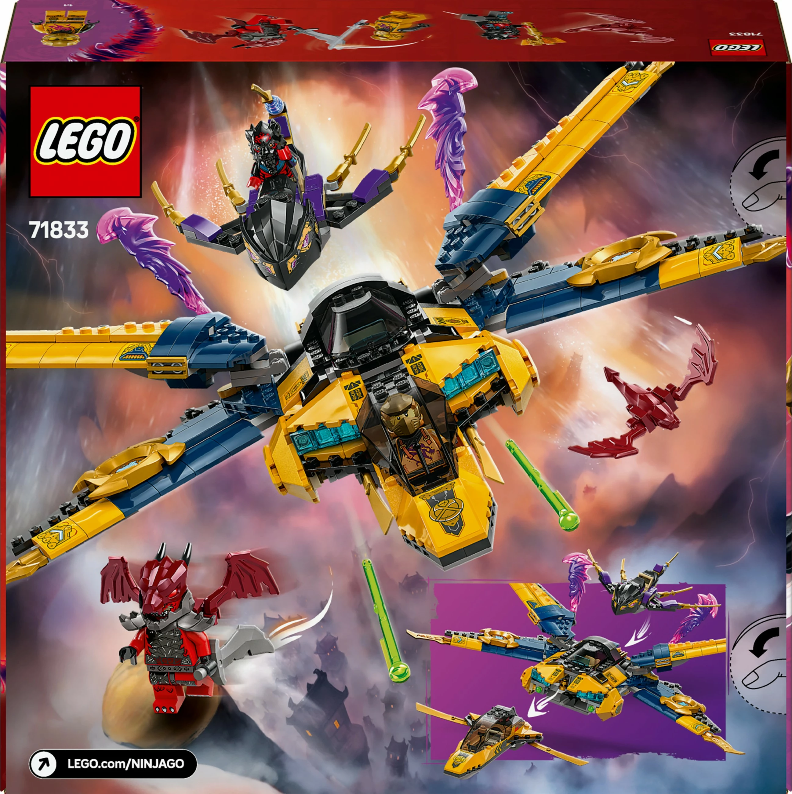 Set ndërtimi LEGO Ninjago 71833 Ras & Arin Super Storm Jet, 510 pjesë, multikolor
