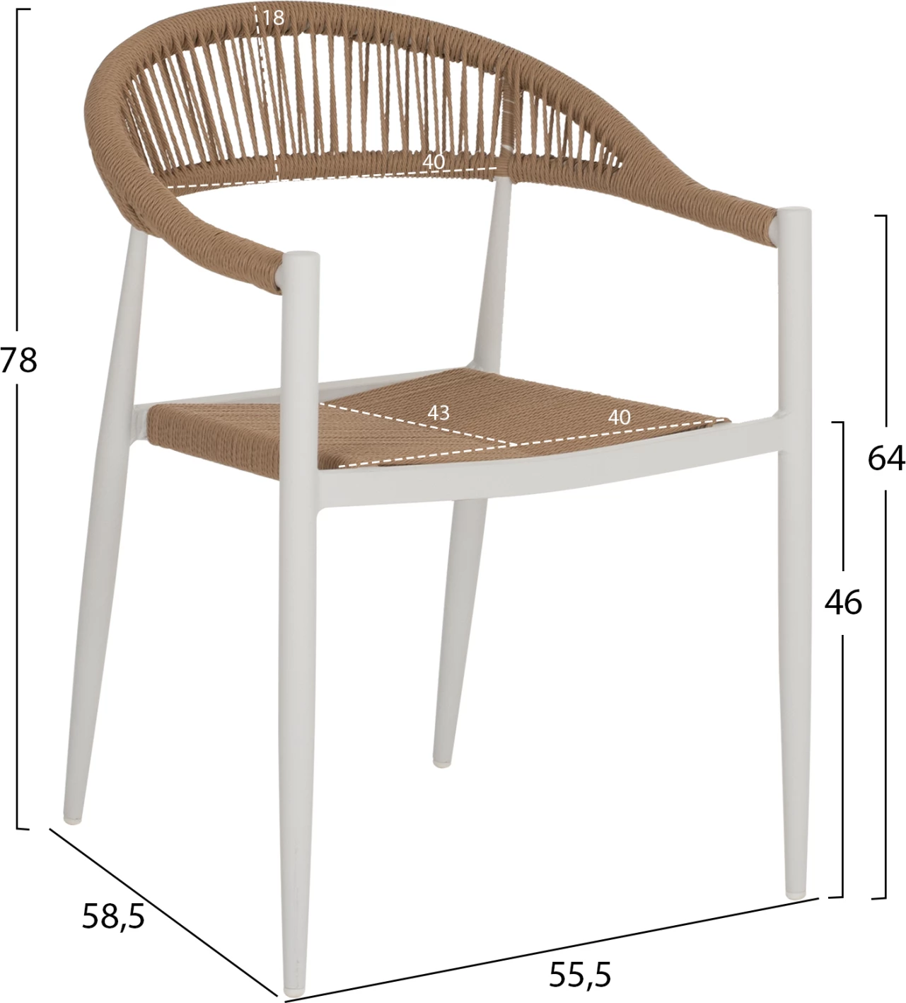 Karrige alumini, ngjyrë e bardhë me rattan bezhë, FH5854.01, 56x55.5x78H