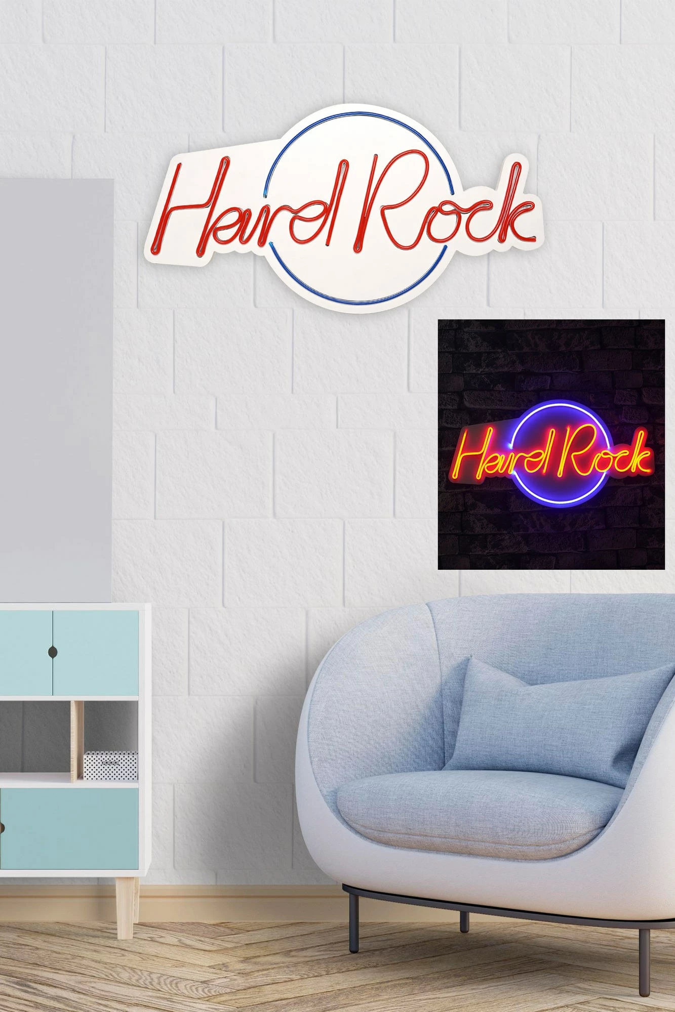 Dritë dekorative murale LED, plastikë, Hard Rock, ngjyrë kaltër dhe e kuqe