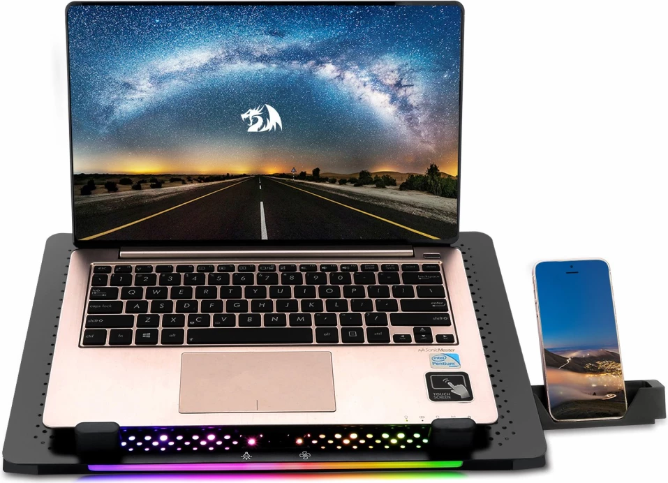 Stendë ftohëse për laptop Redragon Ivy GCP500, 5 ventilatorë, RGB, deri 15.6\", 2x USB, e zezë
