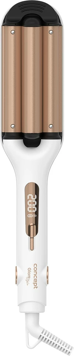 Ondulues flokësh treshe, Concept KT2140, veshje qeramike, 9 nivele temperature, LED, kabllo rrotulluese 1.8 m, me çantë, rozë gold