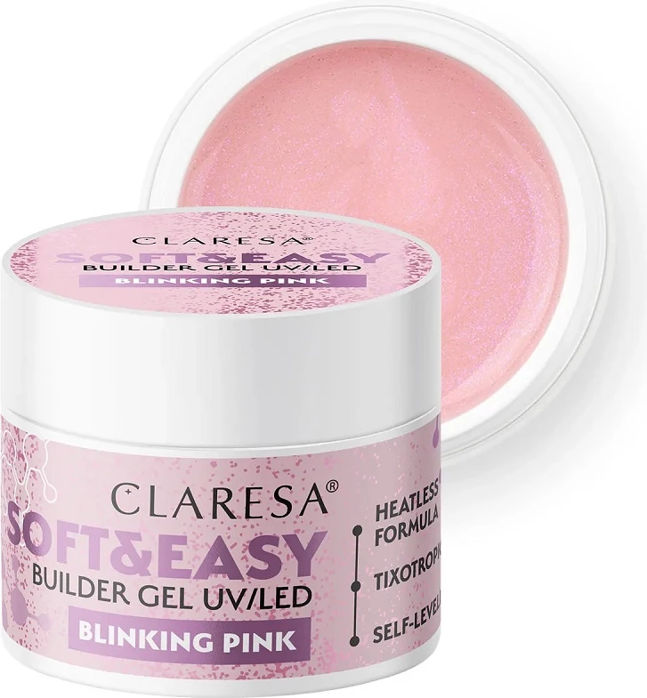 Xhel ndërtues për thonj Claresa Soft&Easy Blinking Pink për femra, 45g
