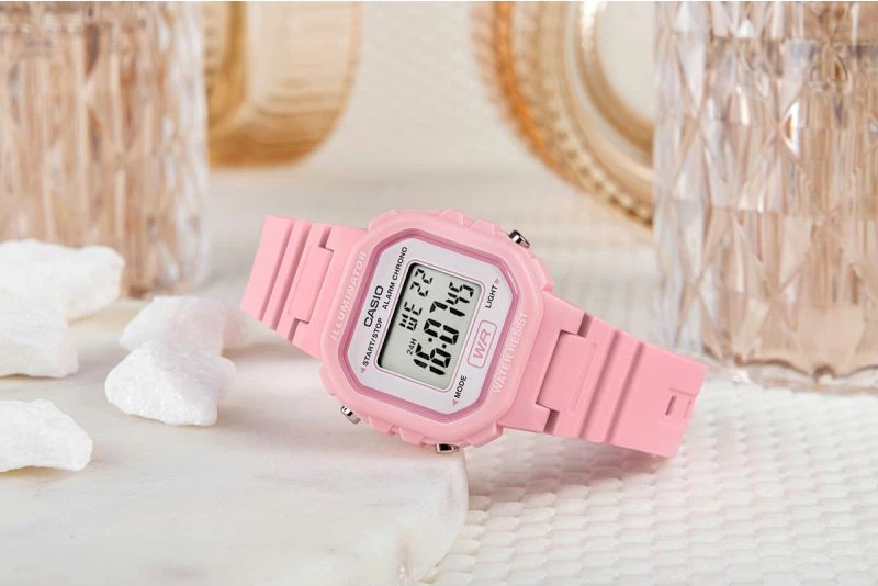 Orë dore digjitale femra CASIO LA-20WH-4A1EF, rozë, me kuti