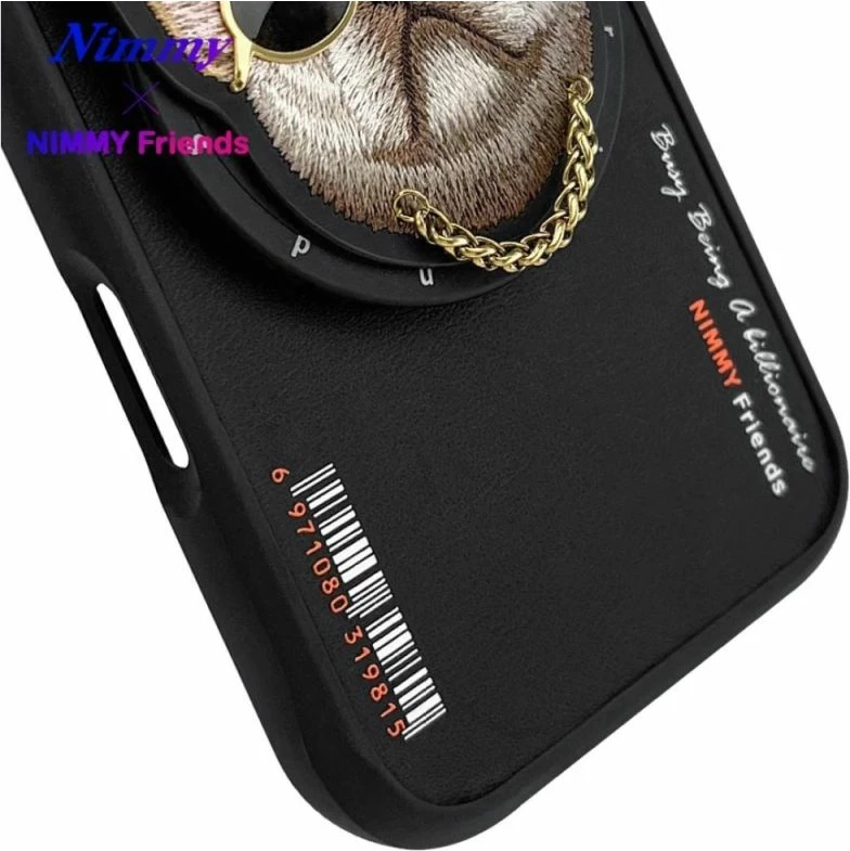 Kapak telefoni Nimmy Glasses Cool Dog MagSafe për iPhone 16, i zi