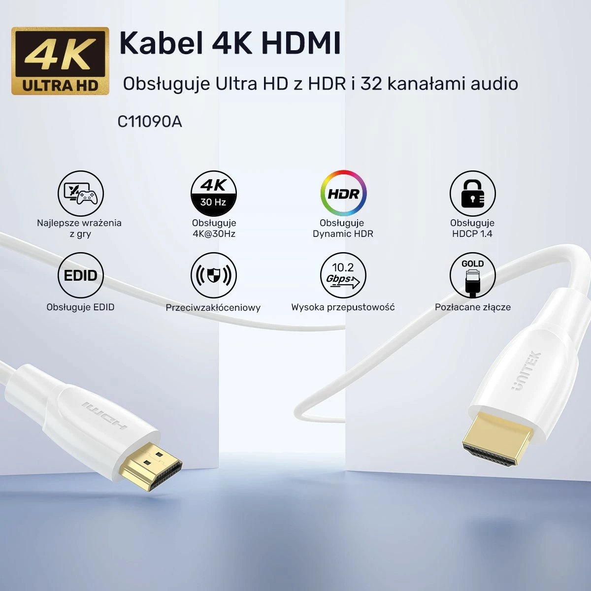 Kabëll HDMI Unitek 2.0 4K 10m i bardhë