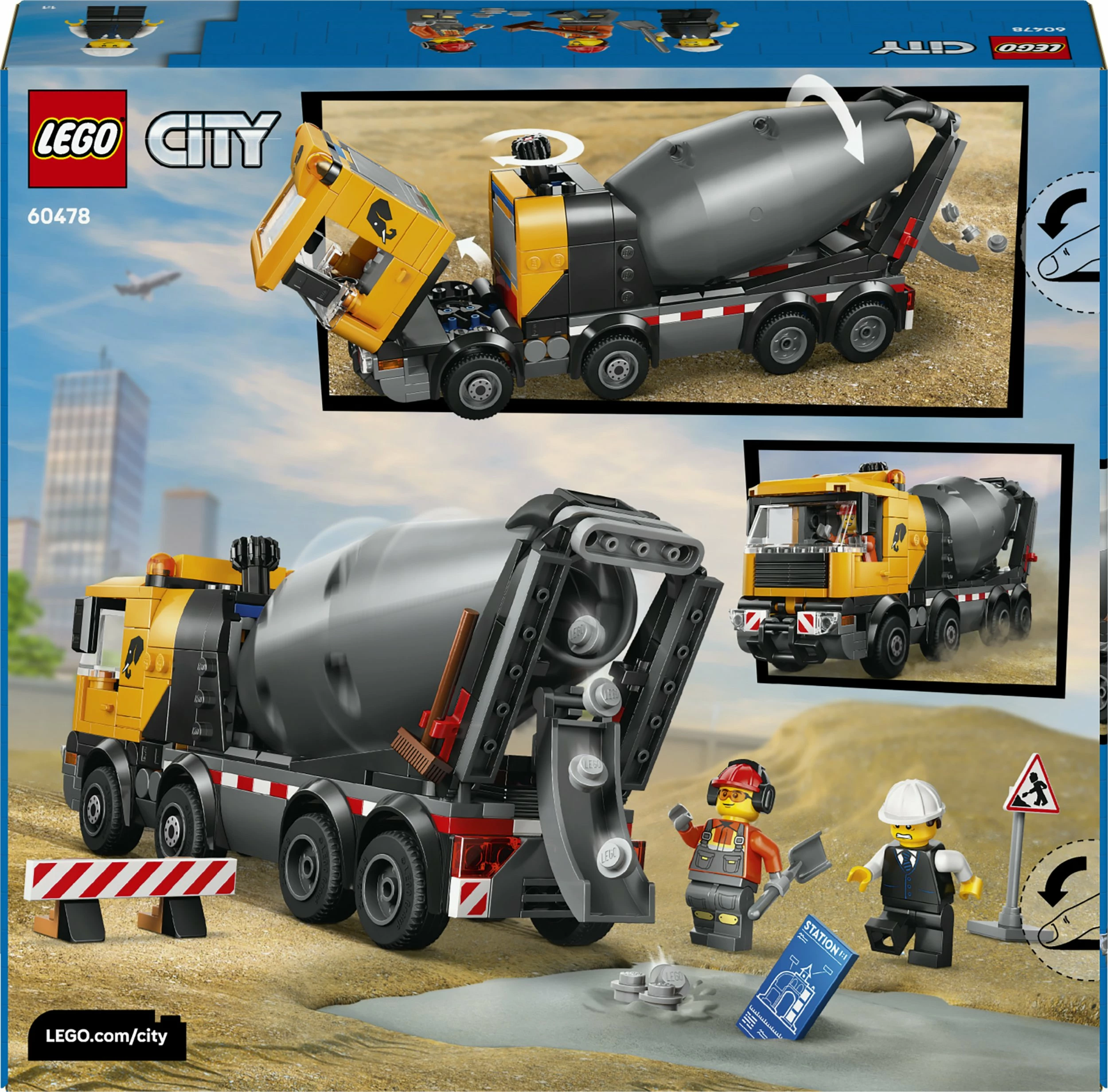 Set lodër ndërtimi LEGO City Cement Mixer 60478, 371 pjesë, për 7+ vjet, verdhë/gri
