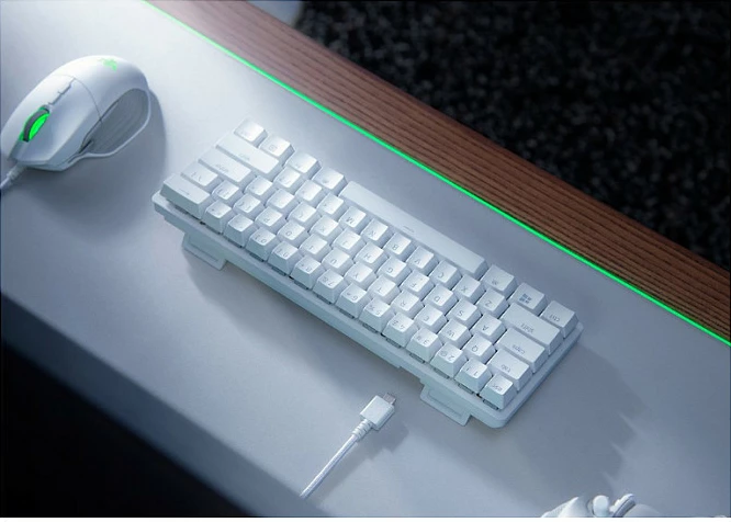 Tastierë Razer Huntsman Mini Mercury Edition, optical Red switch, QWERTY, USB me kabllo, e bardhë