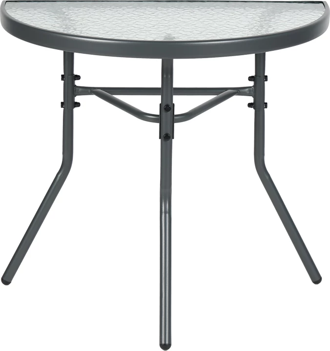 Tavolinë gjysmë-rrethore Bion, xham i valëzuar, metal ngjyrë gri e errët, 70x40x65cm