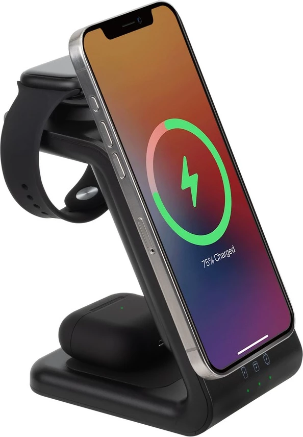 Stacion karikimi wireless 3-në-1 MagSafe RIVACASE VA4917, 15W, bateri magnetike 5000mAh, adapter 20W, i zi