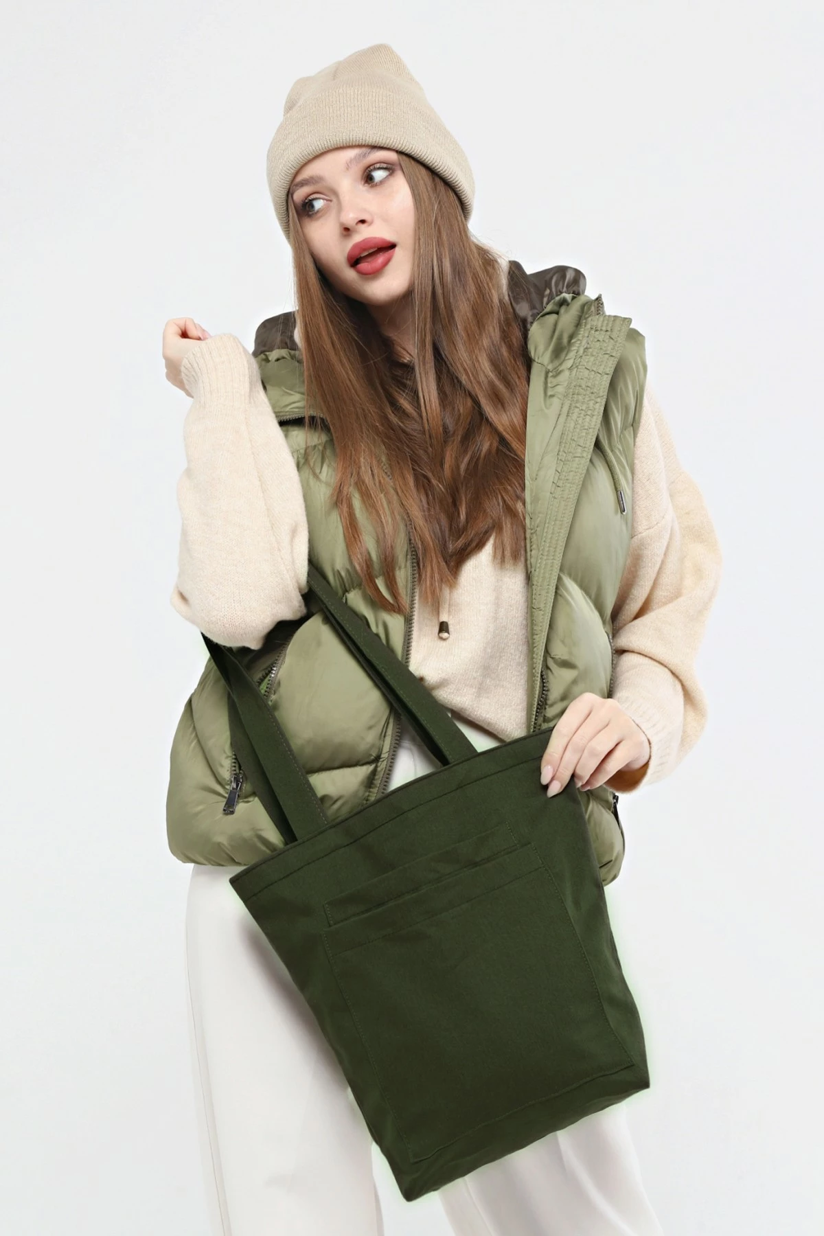 Çantë tote Zoozie Bags, ngjyrë e gjelbër e errët, 2115