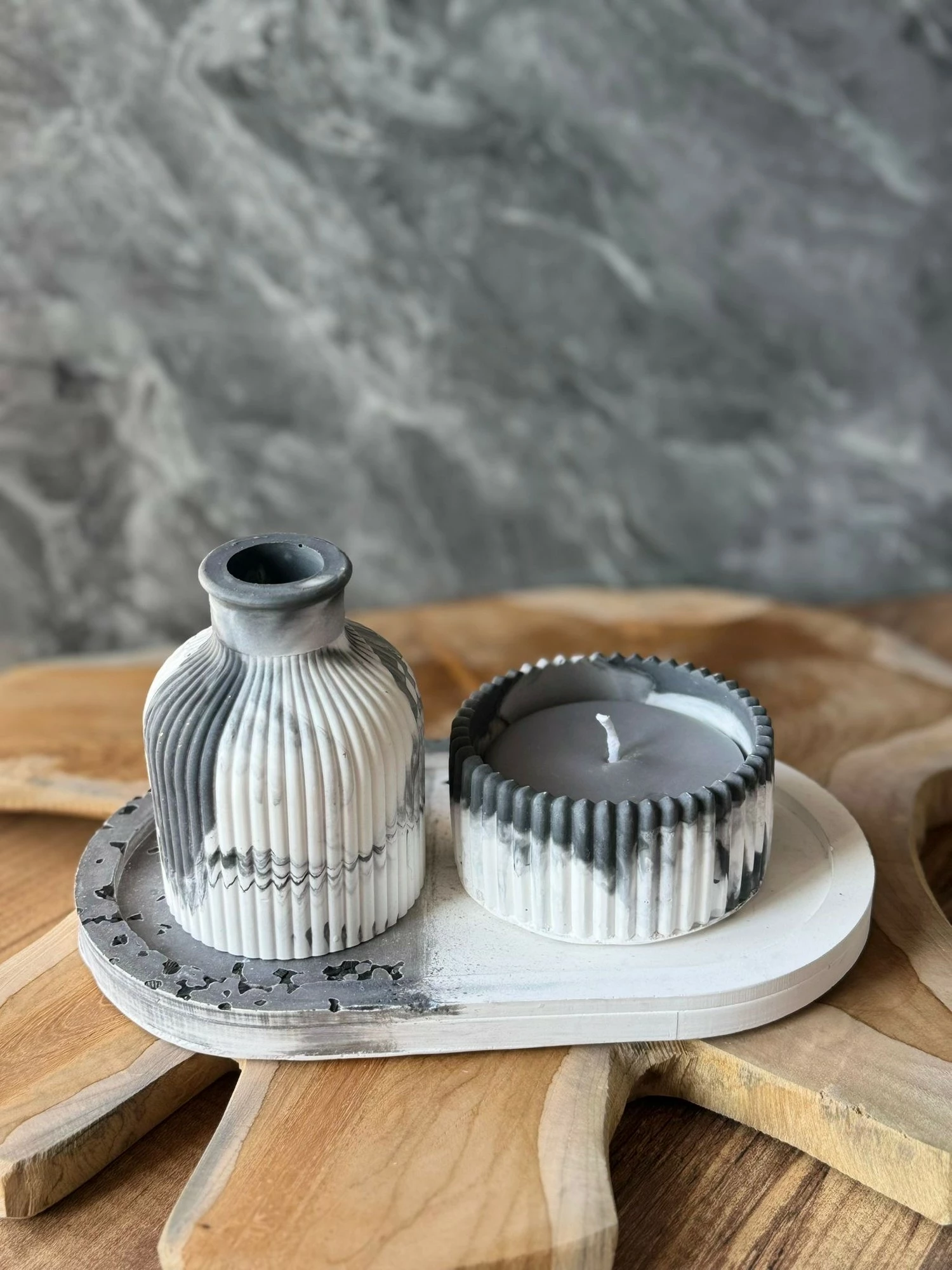Set qirinjsh (3 copë), Evila Originals, Glamour Candle 11ST, gri dhe bardhë