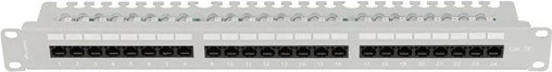 Patch panel LANBERG 24 porta 1U 19" kat.5E, ngjyrë gri me organizues kabllosh