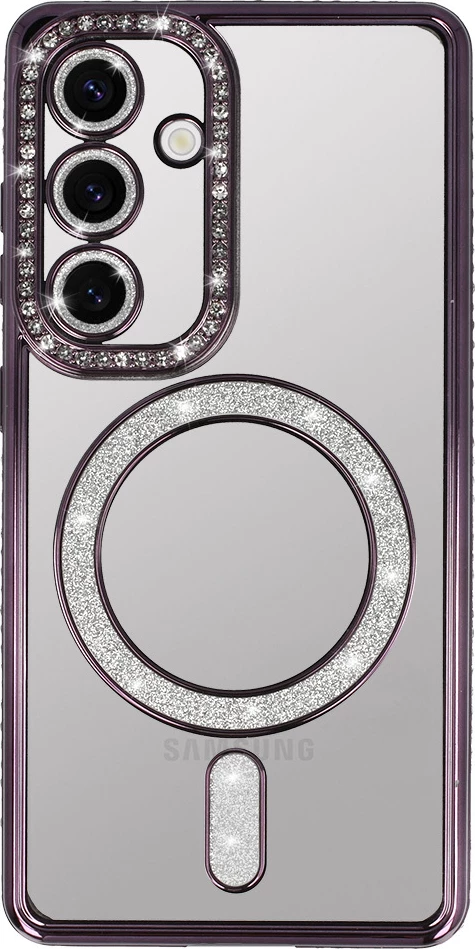 Mbështjellës MagSafe silikoni ONASI për Samsung Galaxy S25 Ultra 5G, transparent vjollcë me glitter