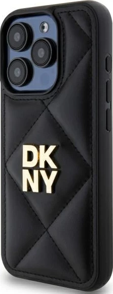 Mbështjellës DKNY për iPhone 15 Pro Max, i zi, Quilted Stack Logo