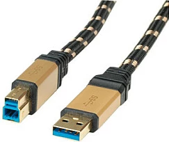 Kabllo USB ROLINE GOLD, USB-A në USB-B, 3m, USB 3.2 Gen 1, 5 Gbit/s, e zezë/ari